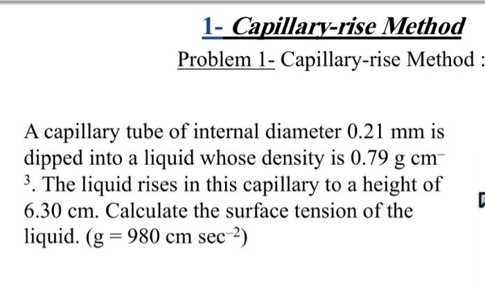 Solved Capillary Rise Method Problem Capillary Rise Chegg