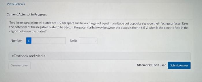 Solved Two Large Parallel Metal Plates Are Cm Apart And Chegg