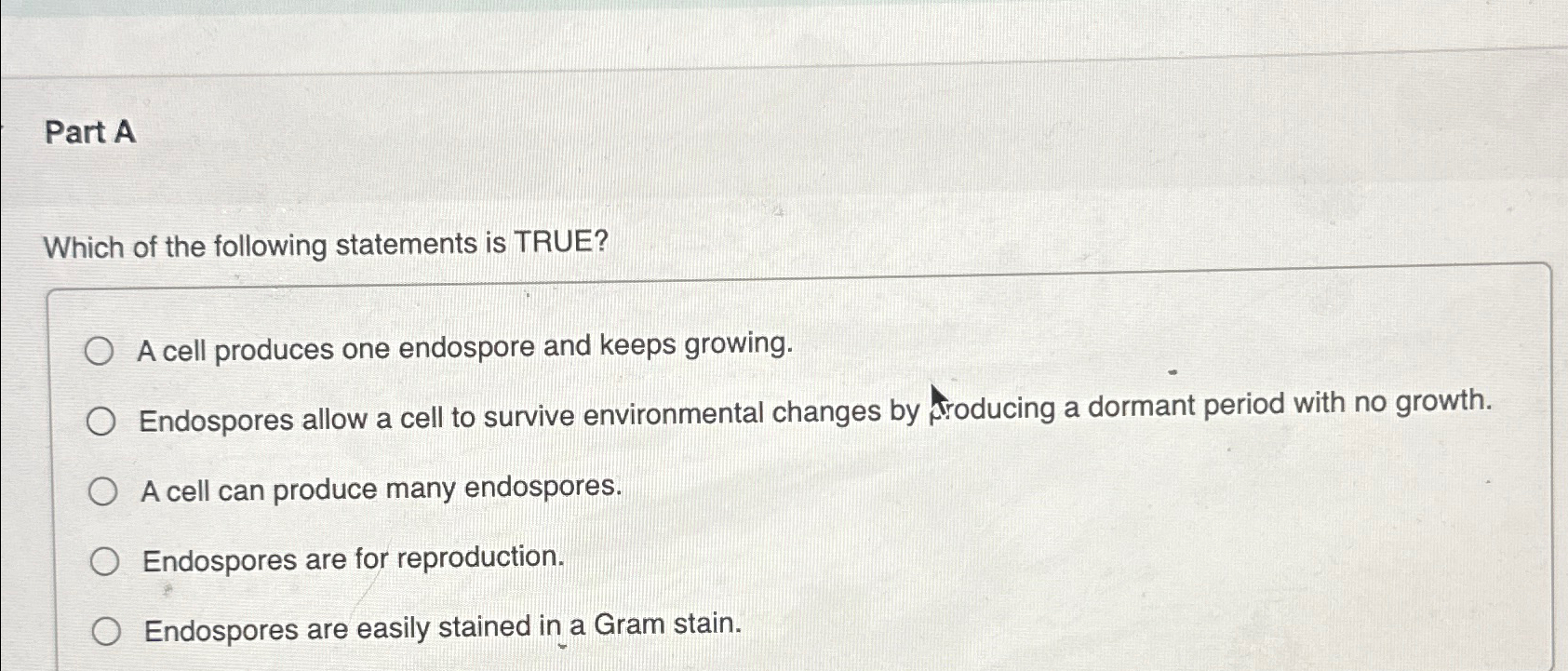 Solved Part Awhich Of The Following Statements Is True A Chegg