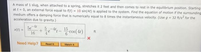 Solved A Mass Of Slug When Attached To A Spring Chegg