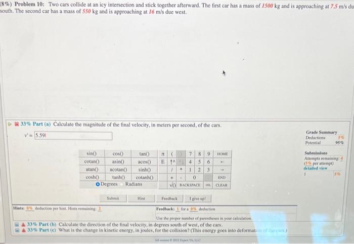 Solved 8 Problem 10 Two Cars Collide At An Icy Chegg