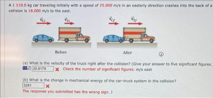 Solved A 1 110 0 Kg Car Traveling Initially With A Speed Of Chegg