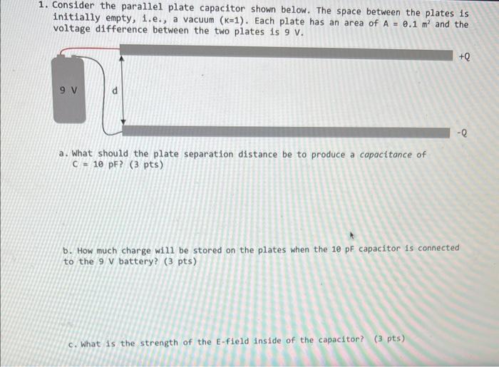 Solved Consider The Parallel Plate Capacitor Shown Below Chegg