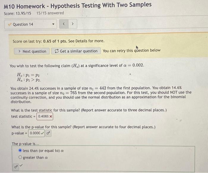 Solved M10 Homework Hypothesis Testing With Two Samples Chegg