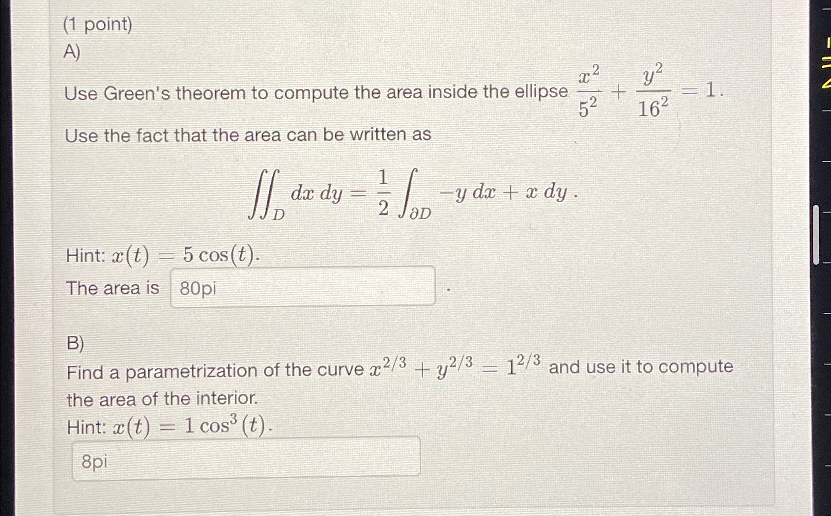 Solved Point A Use Green S Theorem To Compute The Area Chegg