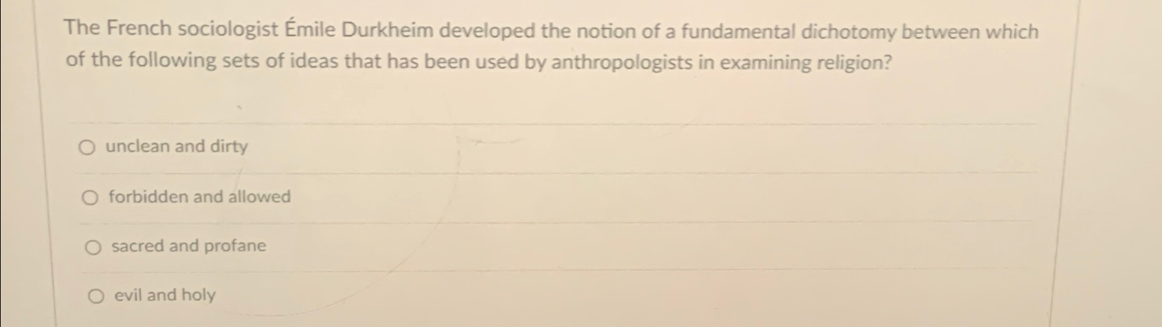 Solved The French Sociologist Mile Durkheim Developed The Chegg