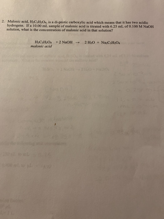 Solved Malonic Acid H Ch Is A Di Protic Carboxylic Chegg