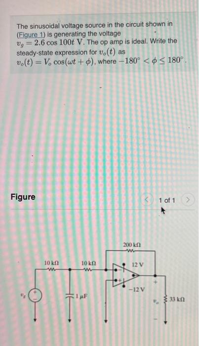 Solved The Sinusoidal Voltage Source In The Circuit Shown In Chegg