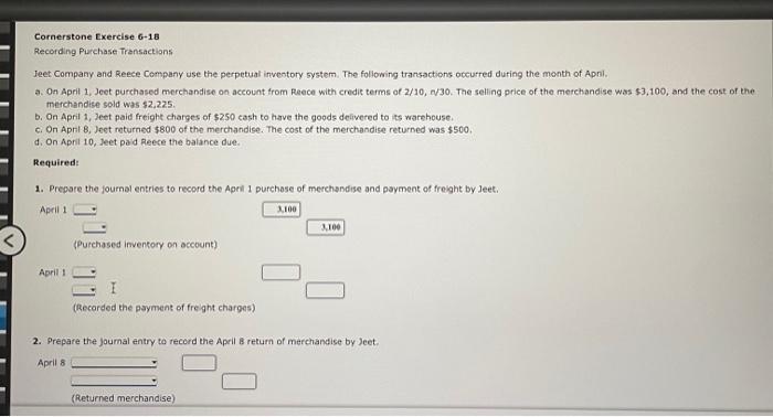 Solved Cornerstone Exercise 6 18 Recording Purchase Chegg