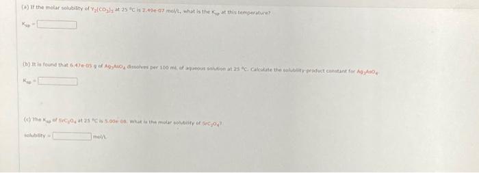 Solved A If The Molar Solubility Of Y Co At C Is Chegg