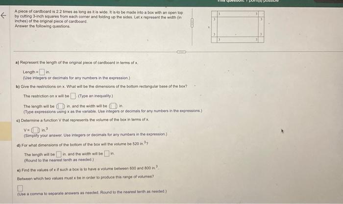 Solved A Piece Of Cardboard Is 2 2 Times As Long As It Is Chegg