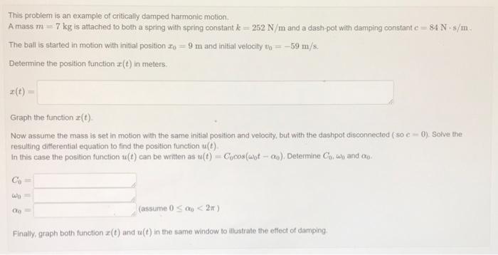 Solved This Problem Is An Example Of Critically Damped Chegg