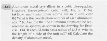 Solved Aluminum Metal Crystallizes In A Cubic Close Packed Chegg