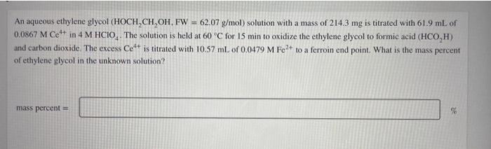 Solved An Aqueous Ethylene Glycol Hoch Ch Oh Fw Chegg