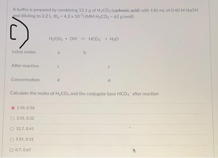 Solved A Buffer Is Prepared By Combining G Of H Co Chegg