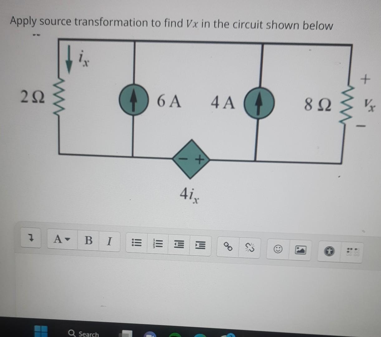 Solved Apply Source Transformation To Find Vx In The Circuit Chegg