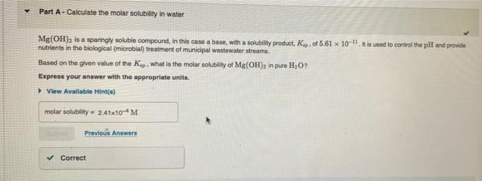 Solved Part B Calculate The Molar Solubility In NaOH Based Chegg