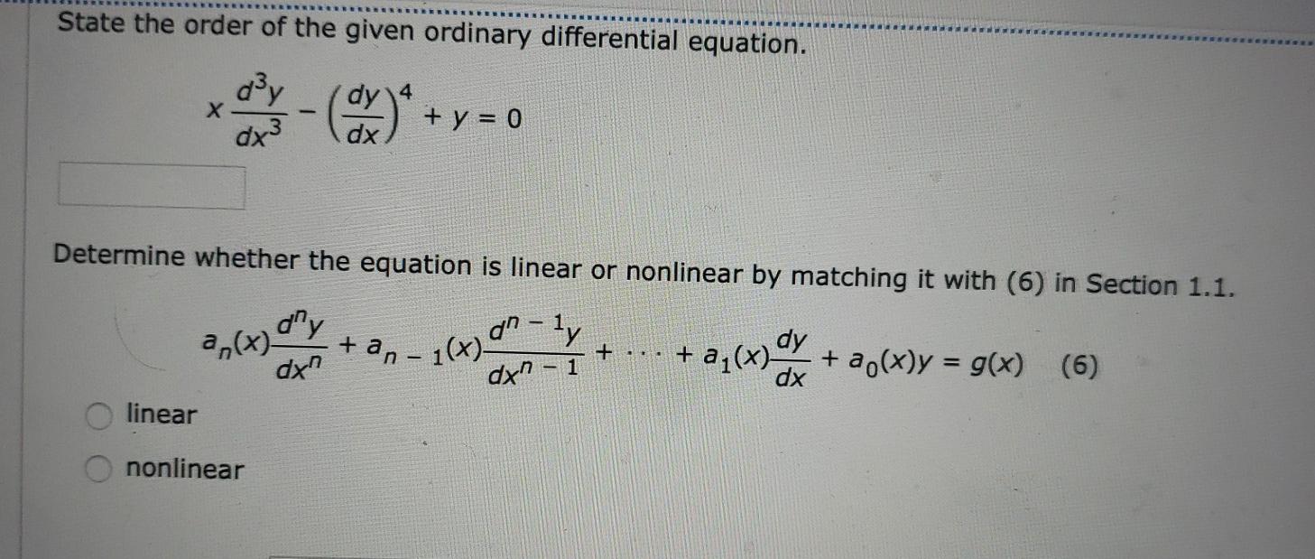 Solved State The Order Of The Given Ordinary Differential Chegg