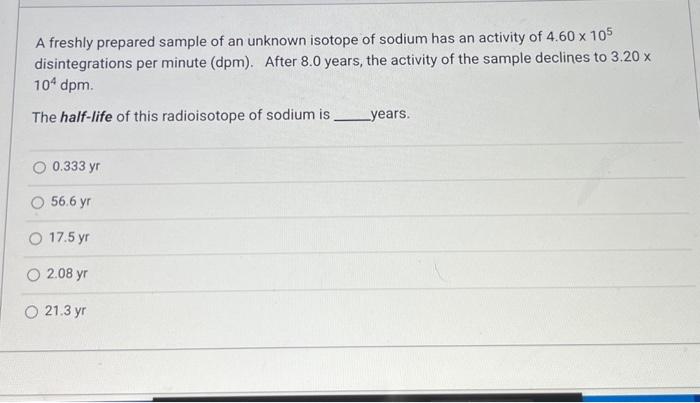 Solved A Freshly Prepared Sample Of An Unknown Isotope Of Chegg