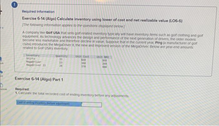 Exercise 6 14 Algo Calculate Inventory Using Lower Chegg