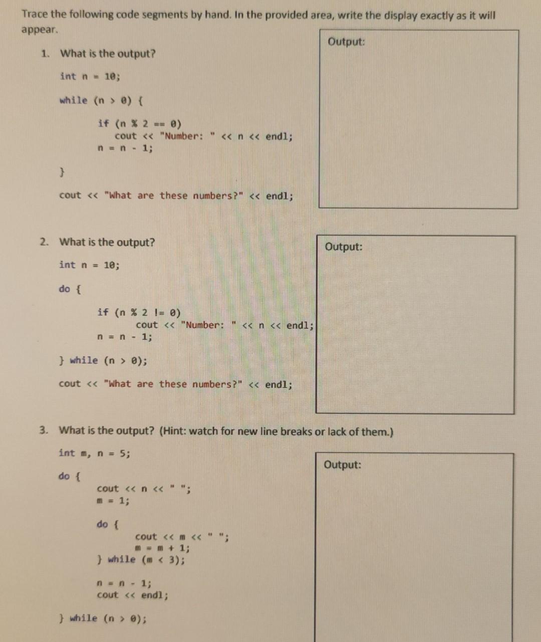 Solved Trace The Following Code Segments By Hand In The Chegg