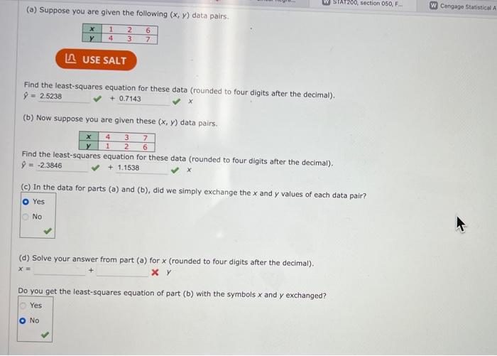 Solved A Suppose You Are Given The Following X Y Data Chegg