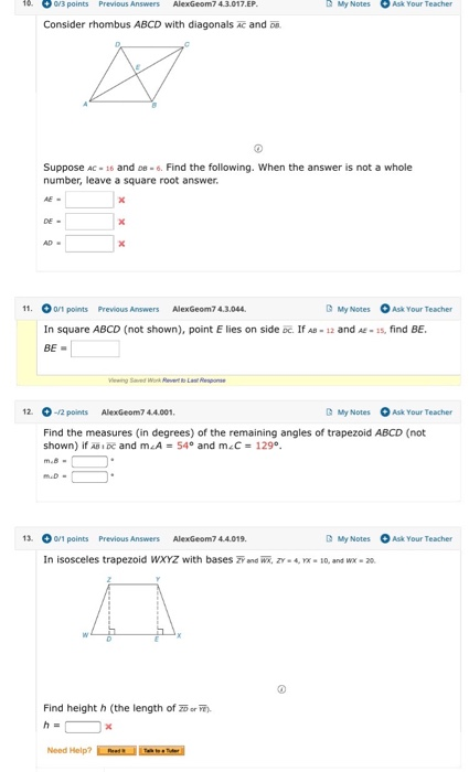 Solved 16 0 3 Points Previous Answers AlexGeom7 4 3 017 EP Chegg