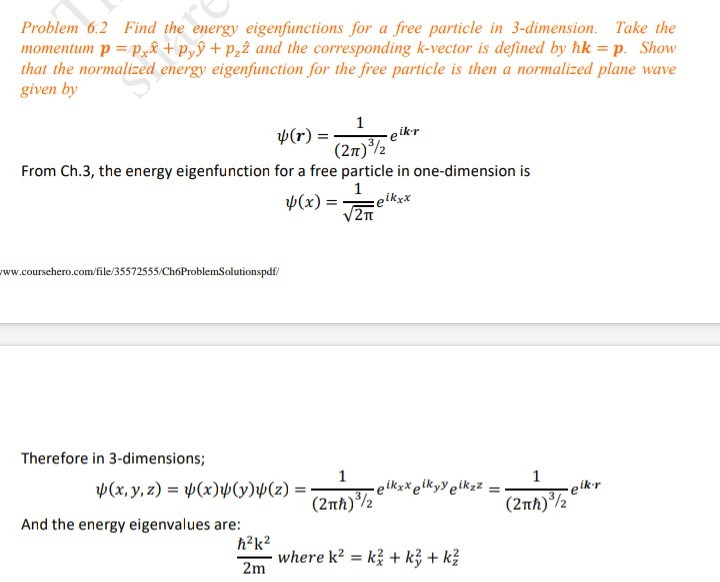 Solved Problem Find The Energy Eigenfunctions For A Free Chegg