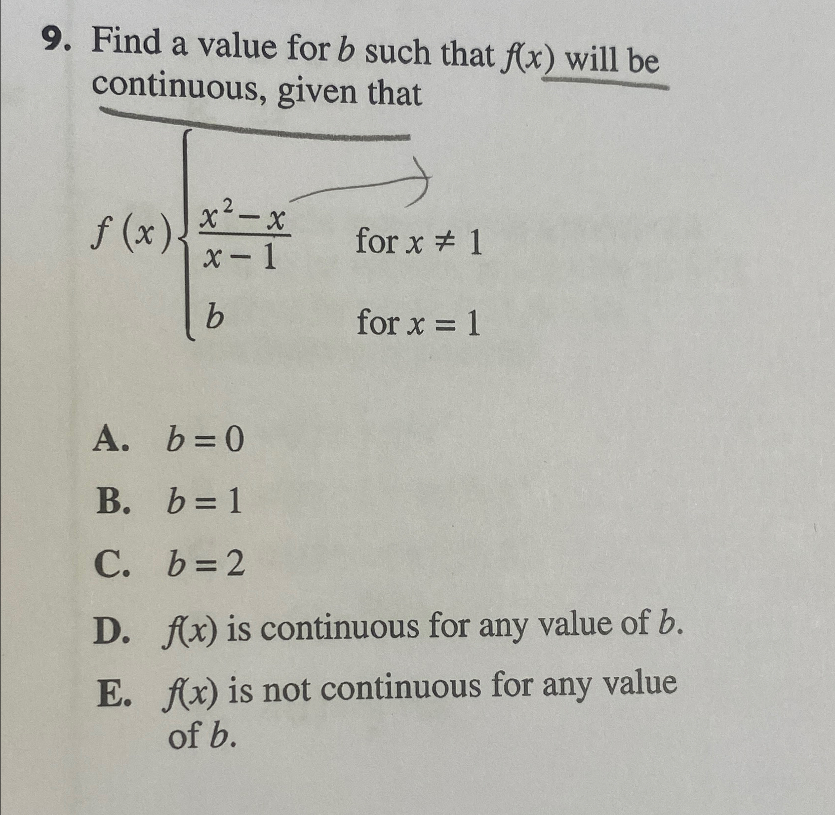 Solved Find A Value For B Such That F X Will Be Continuous Chegg