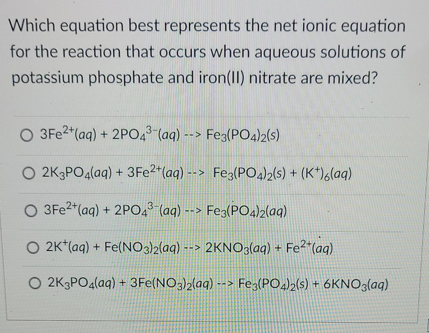 Solved Which Equation Best Represents The Net Ionic Equation Chegg