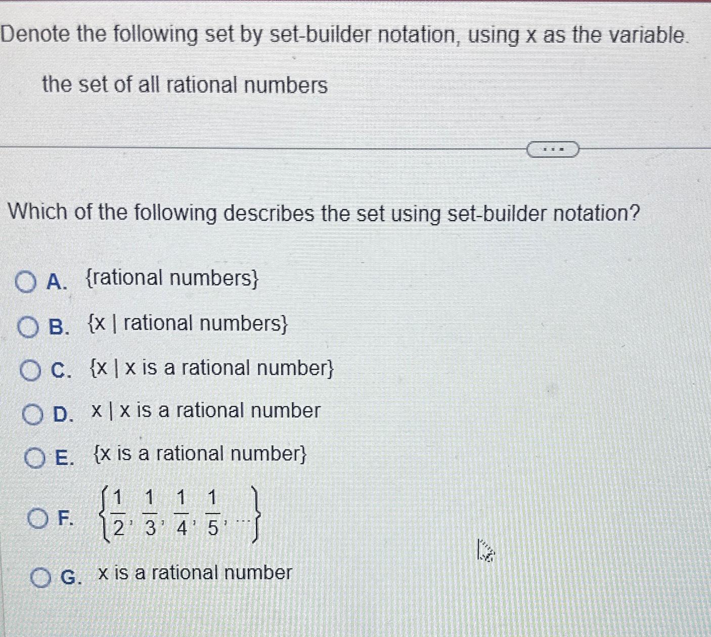 Solved Denote The Following Set By Set Builder Notation Chegg