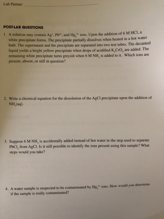 Solved Lab Partner Post Lab Questions A Solution May Chegg