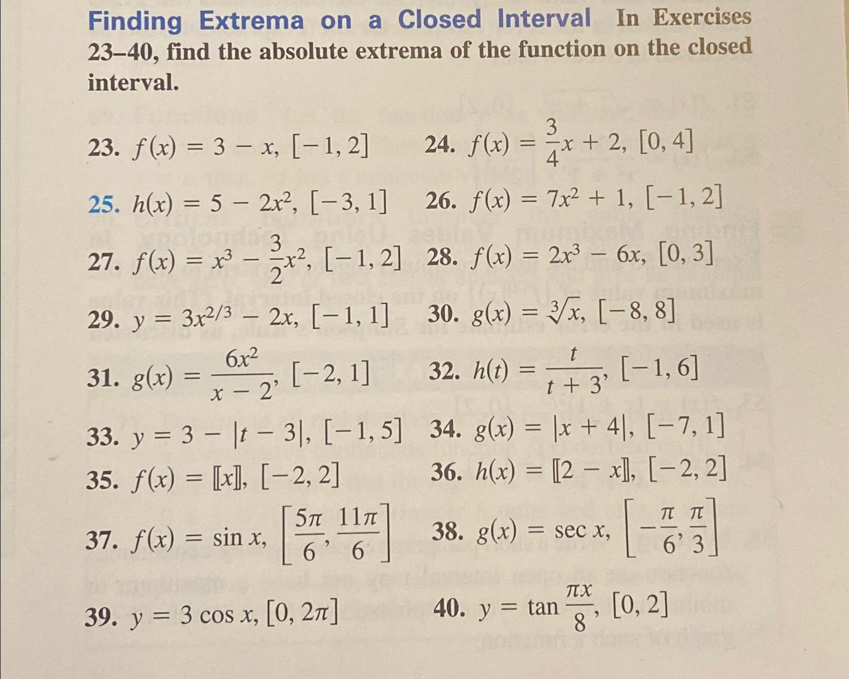 Solved Finding Extrema On A Closed Interval In Exercises Chegg