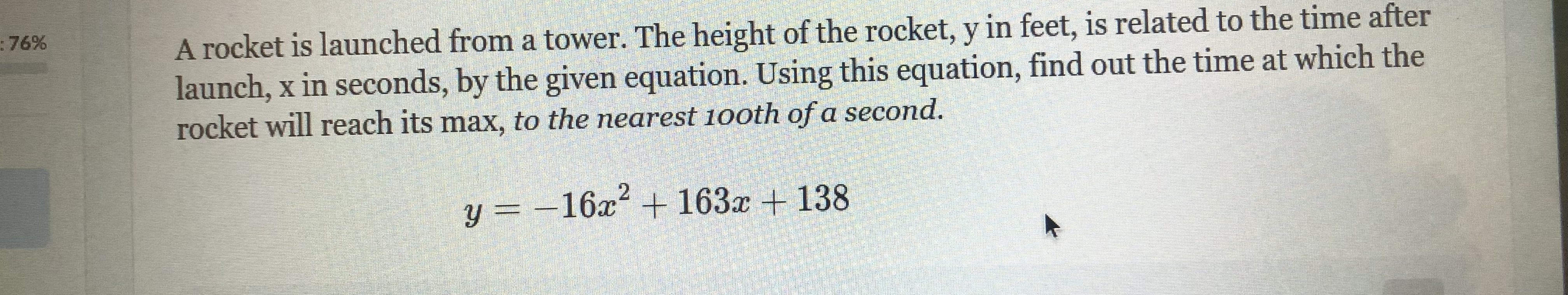 Solved A Rocket Is Launched From A Tower The Height Of The Chegg