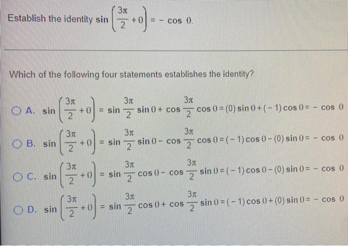 Solved Establish The Identity Sin A Sin Which Of The Chegg