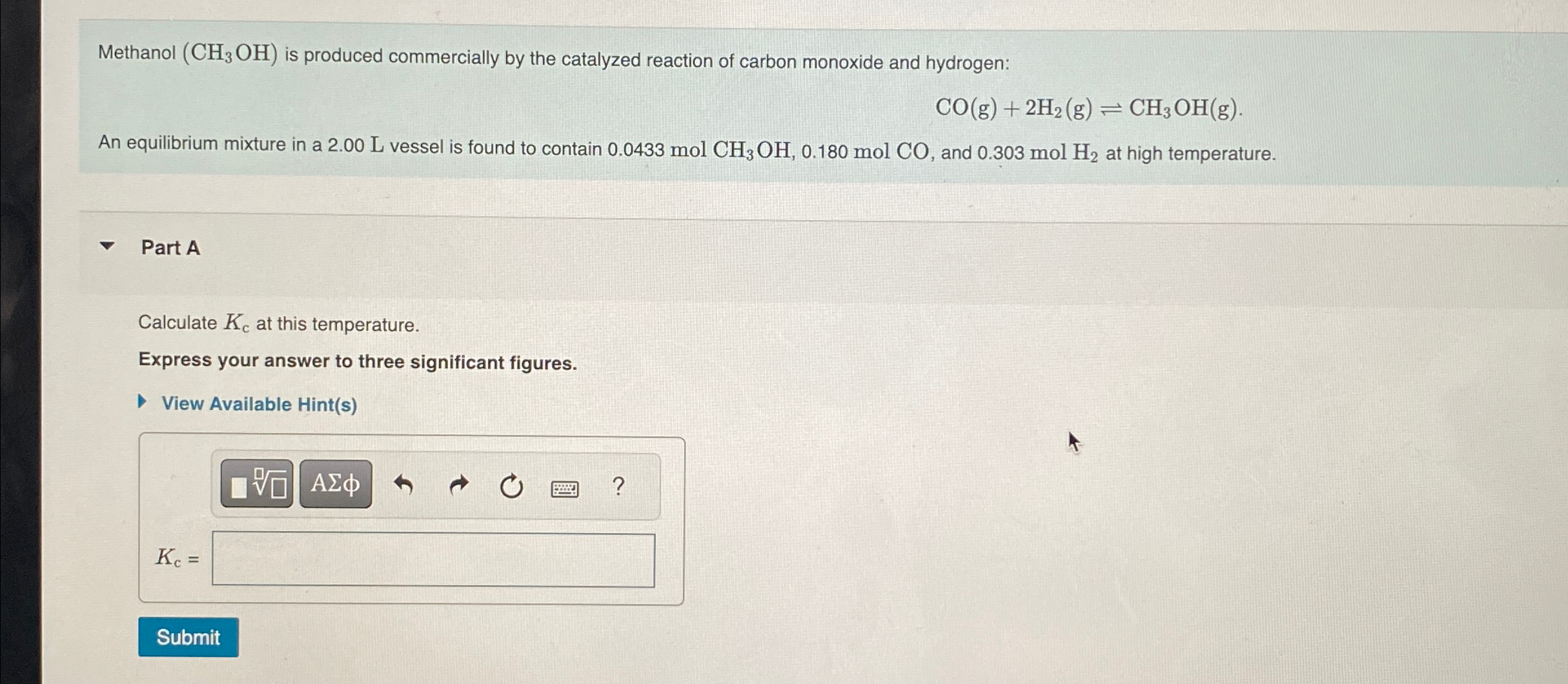 Solved Methanol CH3OH Is Produced Commercially By The Chegg