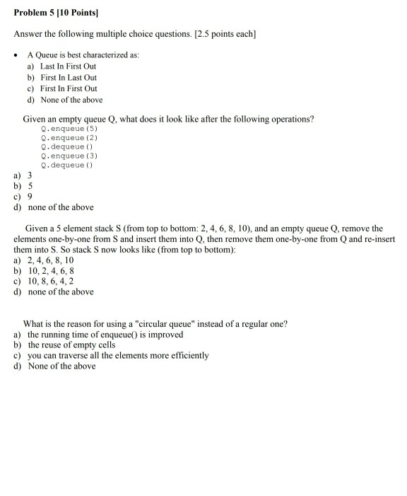 Solved Problem Points Answer The Following Multiple Chegg