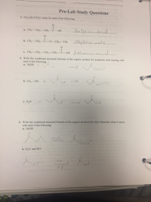 Solved Pre Lab Study Questions 1 Give The IUPAC Name For Chegg