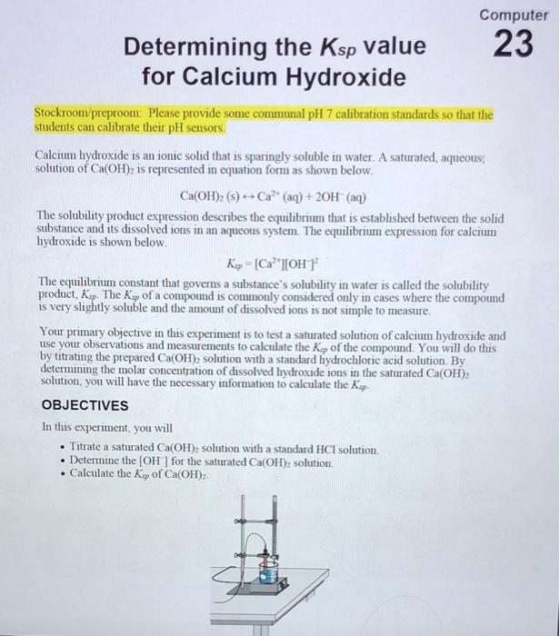 Solved Computer Determining The Ksp Value 23 For Calcium Chegg