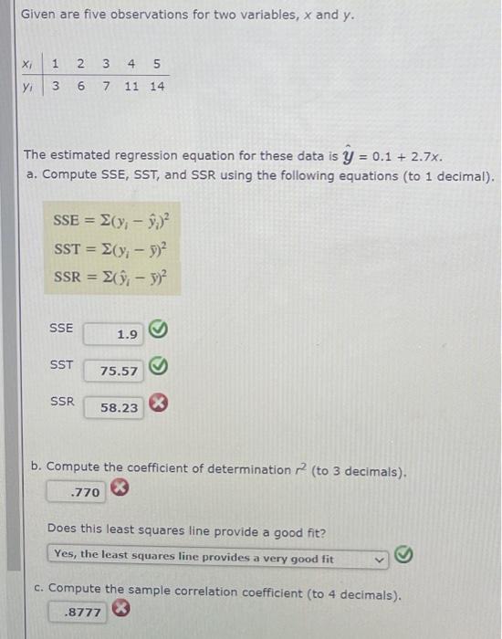 Solved Given Are Five Observations For Two Variables X And Chegg