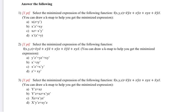 Solved Pt Select The Minimized Expression Of The Chegg