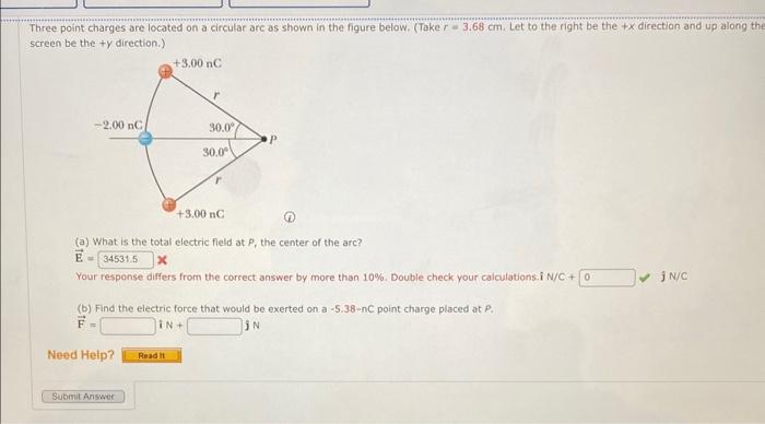 Solved Three Point Charges Are Located On A Circular Are