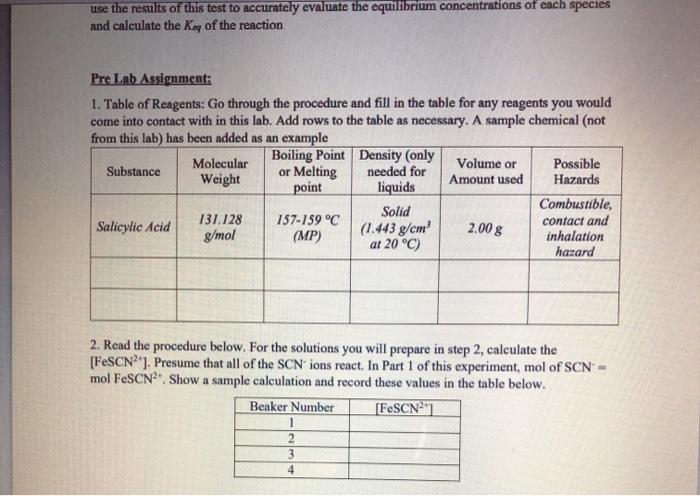 Solved Experiment The Determination Of An Equilibrium Chegg