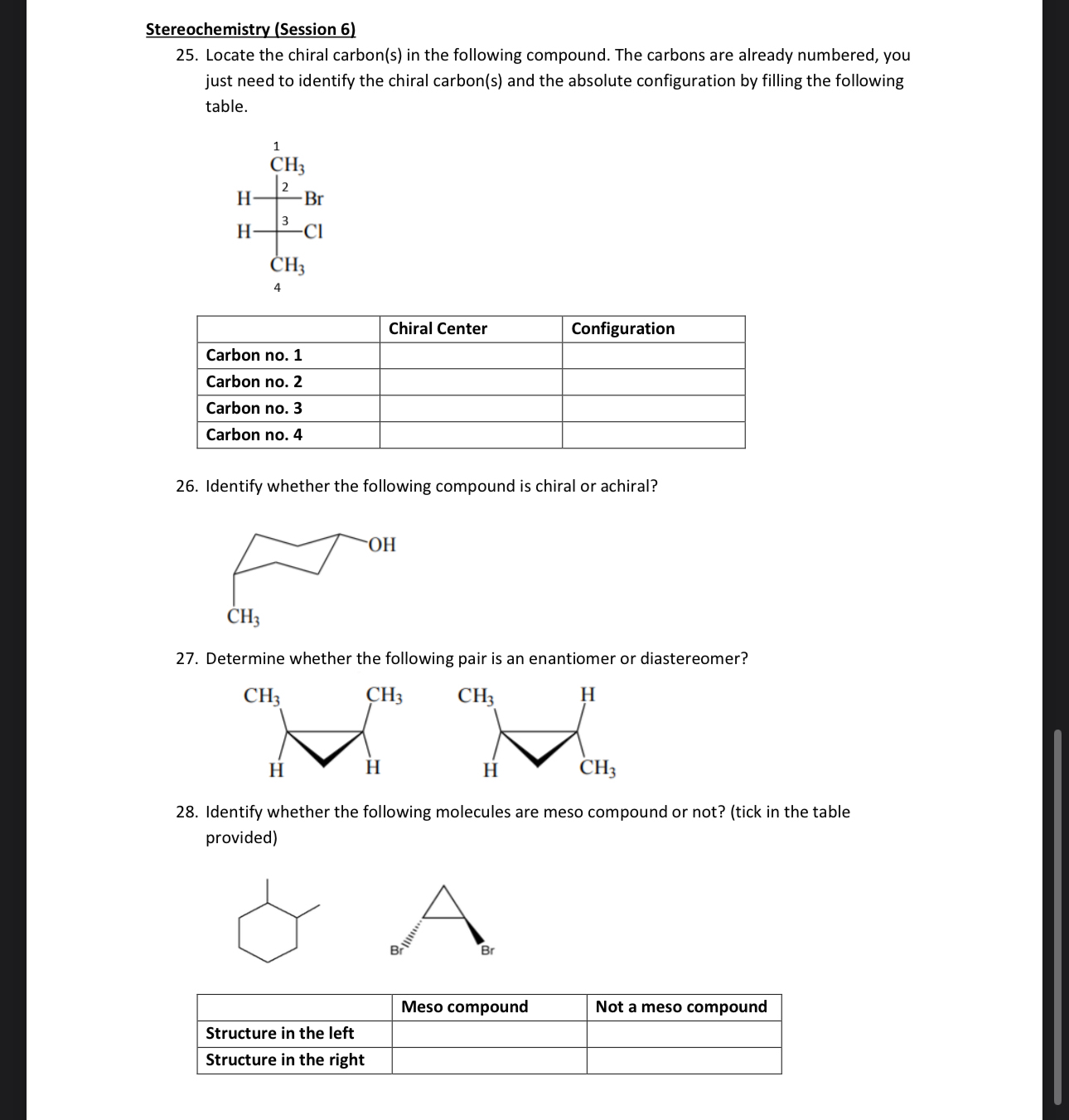 Stereochemistry Session Locate The Chiral Chegg