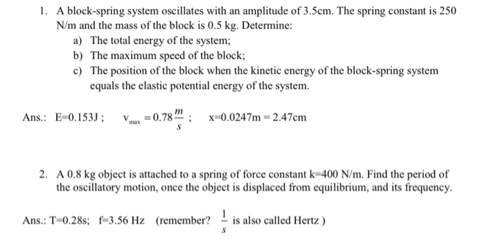 Solved A Block Spring System Oscillates With An Amplitude Chegg