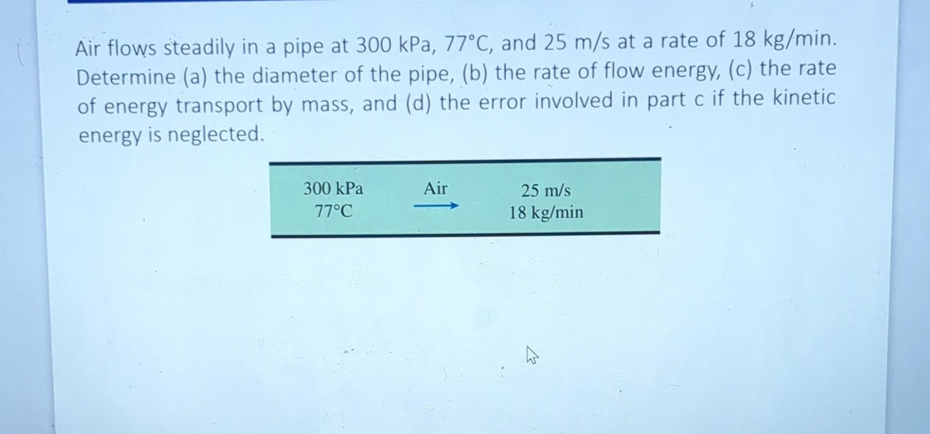 Solved Air Flows Steadily In A Pipe At Kpa C And Chegg