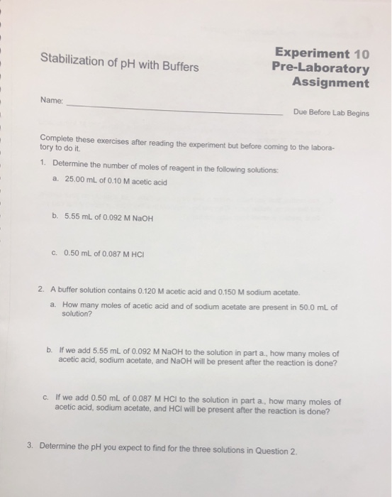 Solved Experiment Pre Laboratory Assignment Stabilization Chegg