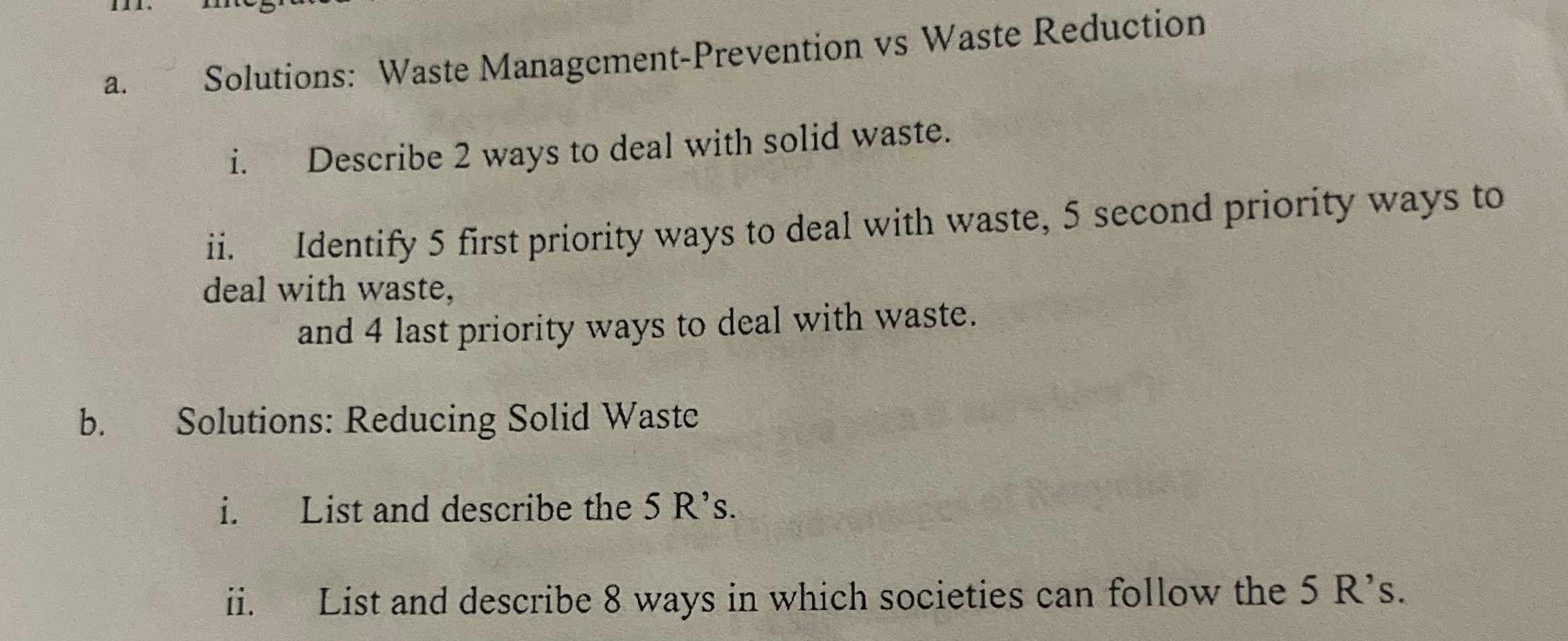 Solved A Solutions Waste Management Prevention Vs Waste Chegg