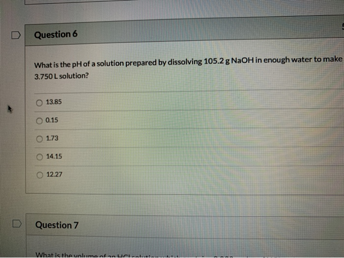 Solved Question What Is The Ph Of A Solution Prepared By Chegg