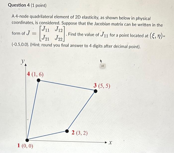 Solved A 4 Node Quadrilateral Element Of 2D Elasticity As Chegg